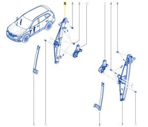 Mekanism för höger framruta Renault Koleos 2 808629493R