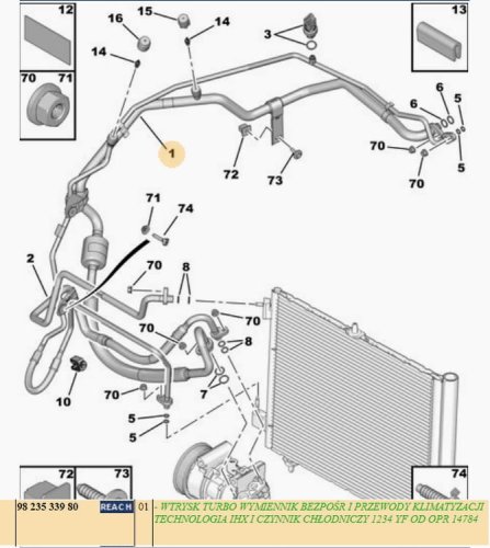 Klimatiseringsslang 9823533980 Ny OE Citroen Peugeot 208